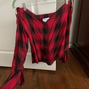Off the shoulder plaid top with bell sleeves Size XS